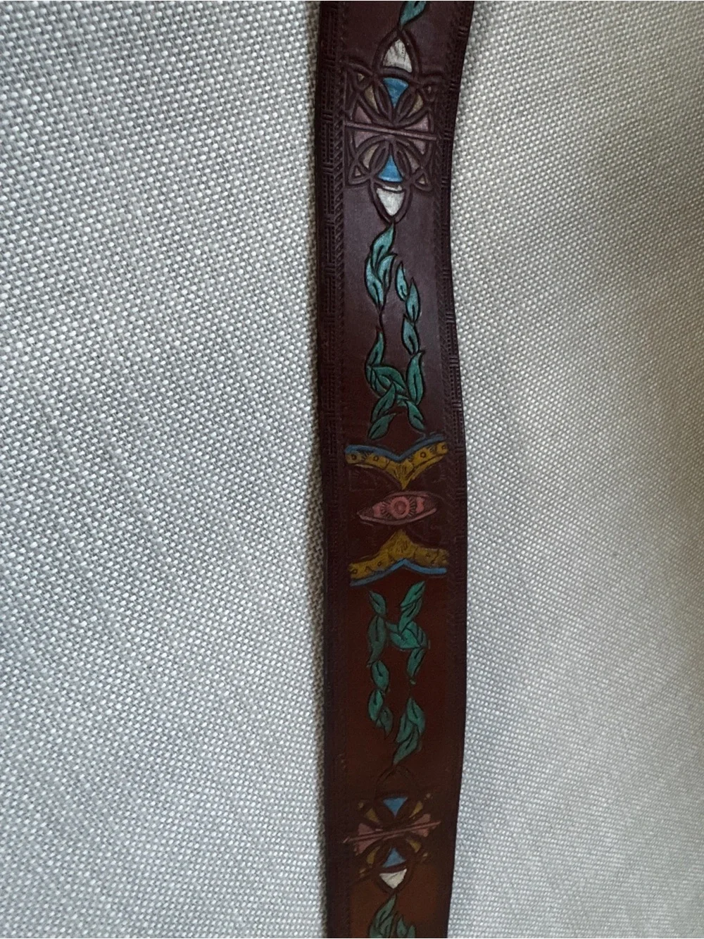 Vintage  Navajo Hand Tooled Painted Cowhide Leather Western Buckle Belt 28 Steer